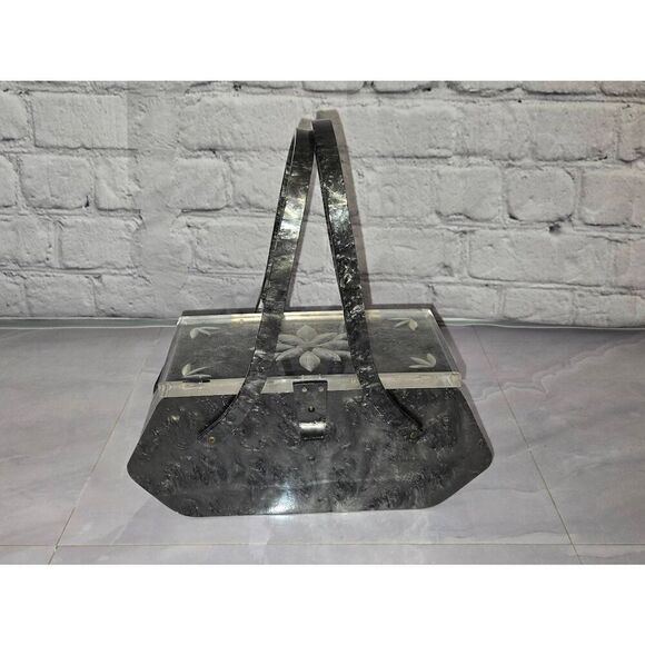 Rialto New York 1950s Grey Pearlized Hand Etched Lucite Bag - Picture 2 of 10